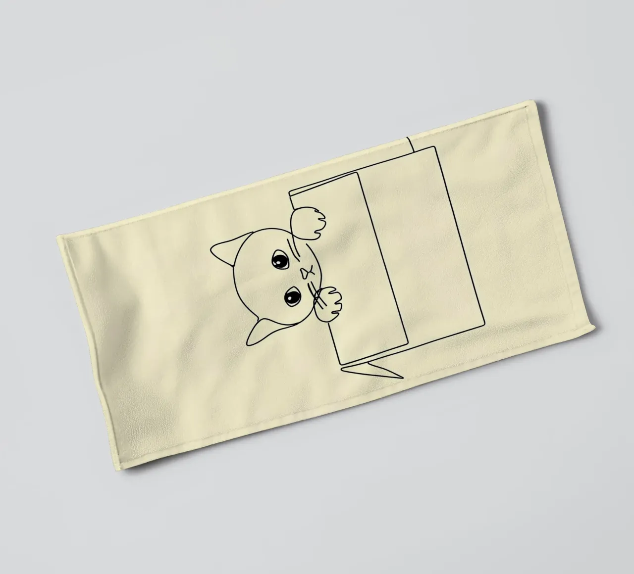Minimalist Line Drawing of a Cat in a Box | Modern Abstract towel by Viv Line Art