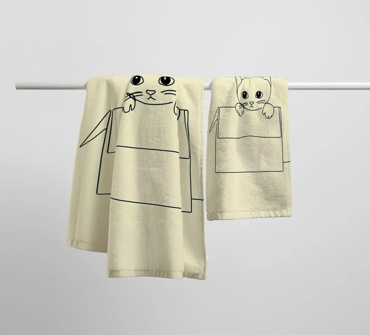 Minimalist Line Drawing of a Cat in a Box | Modern Abstract towel by Viv Line Art