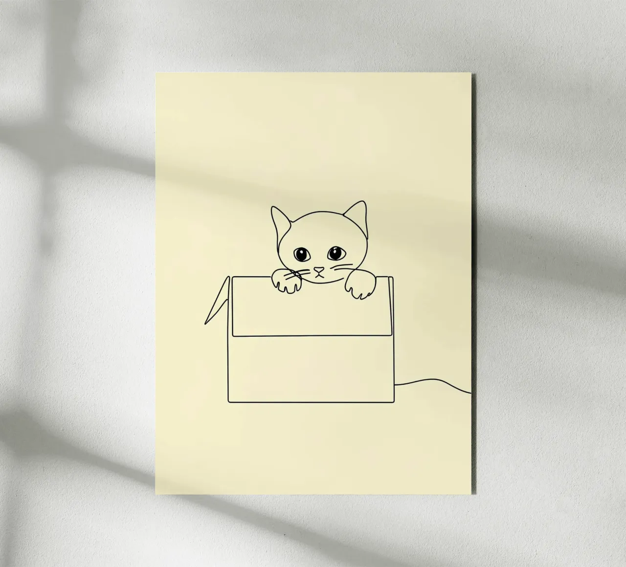 Minimalist Line Drawing of a Cat in a Box | Modern Abstract alu-dibond by Viv Line Art