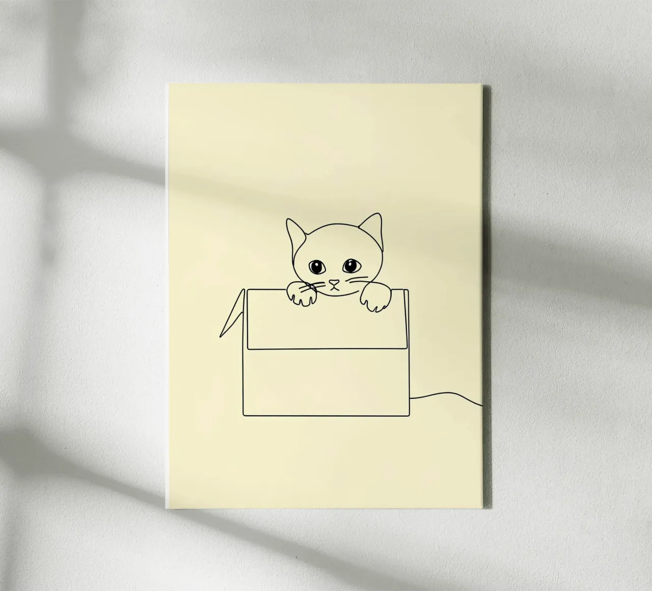 Minimalist Line Drawing of a Cat in a Box | Modern Abstract canvas by Viv Line Art