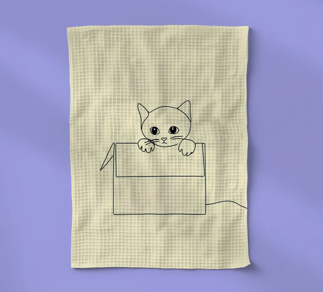 Dessin au trait minimaliste d'un chat dans une boîte | Moderne Abstrait torchon de Viv Line Art