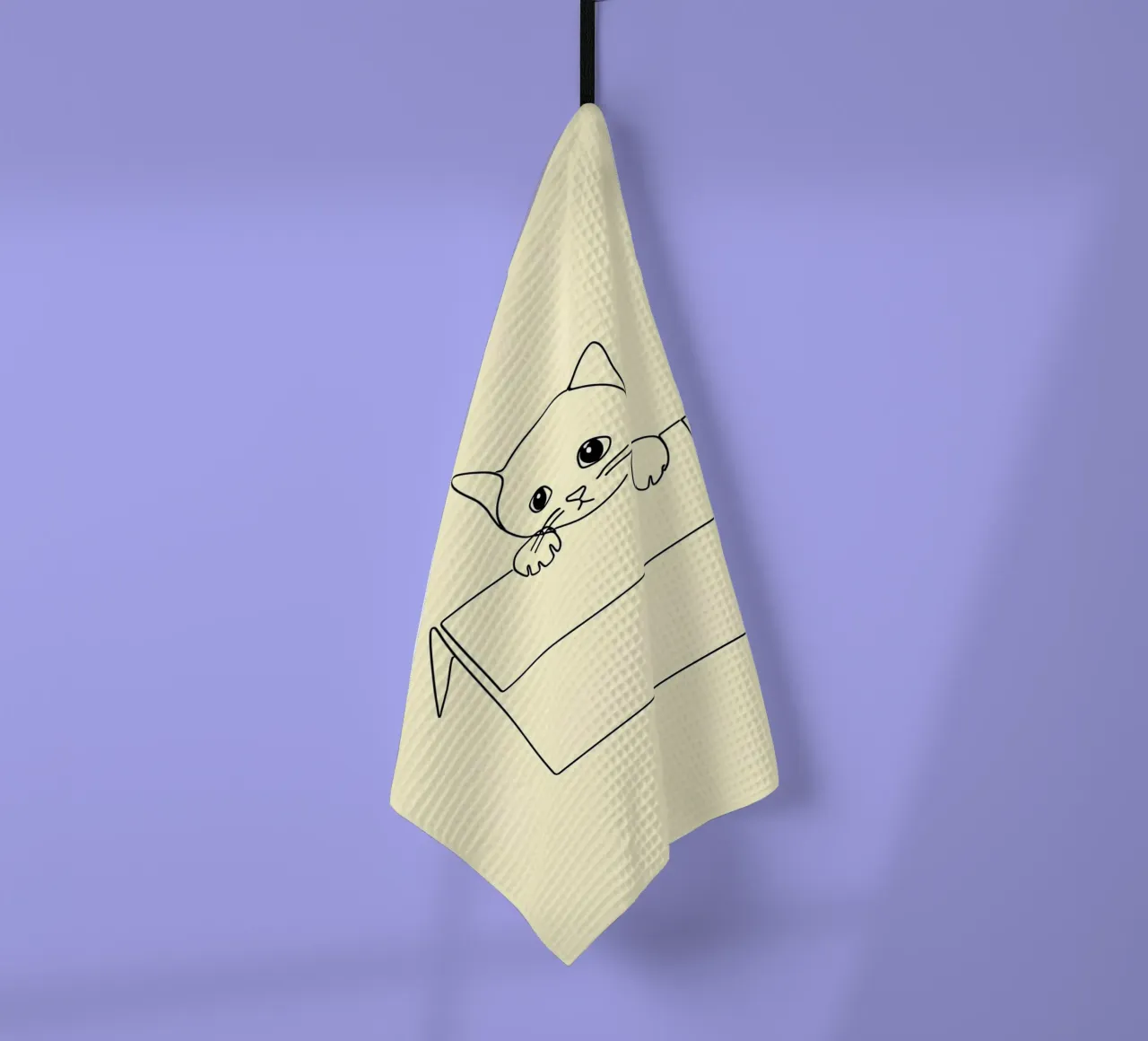 Dessin au trait minimaliste d'un chat dans une boîte | Moderne Abstrait torchon de Viv Line Art