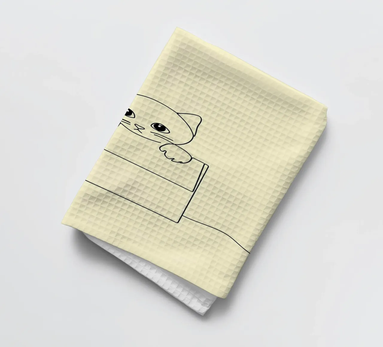 Dessin au trait minimaliste d'un chat dans une boîte | Moderne Abstrait torchon de Viv Line Art