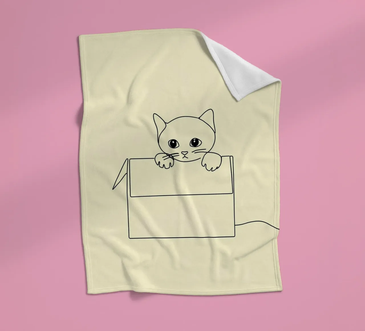 Minimalist Line Drawing of a Cat in a Box | Modern Abstract fleece blanket by Viv Line Art