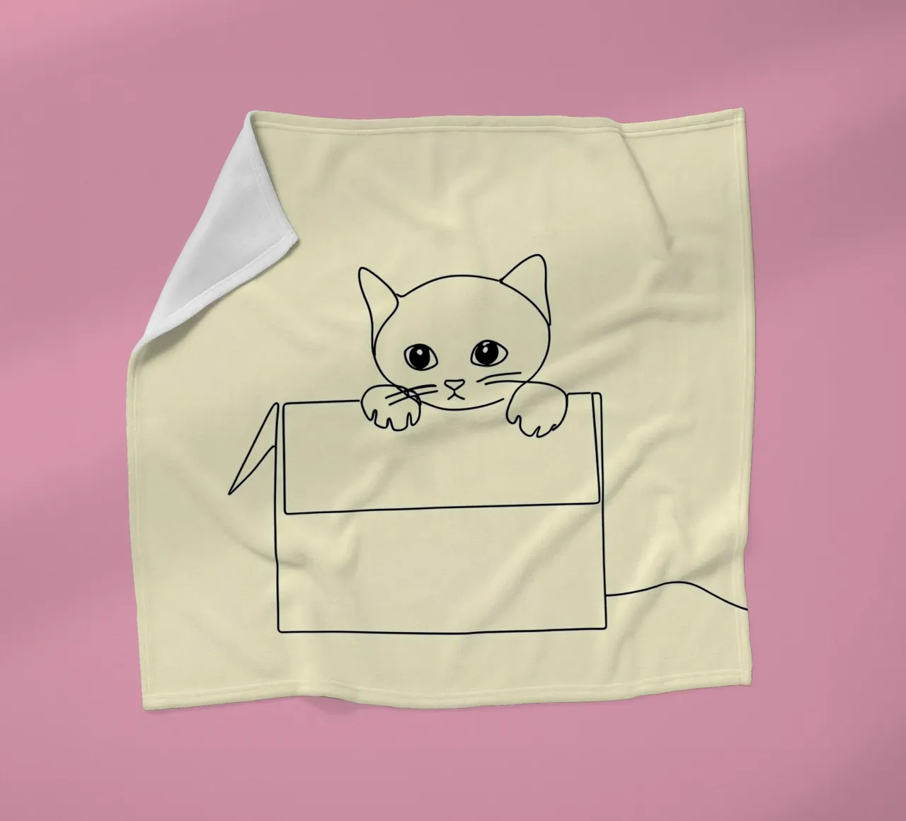 Minimalist Line Drawing of a Cat in a Box | Modern Abstract fleece blanket by Viv Line Art