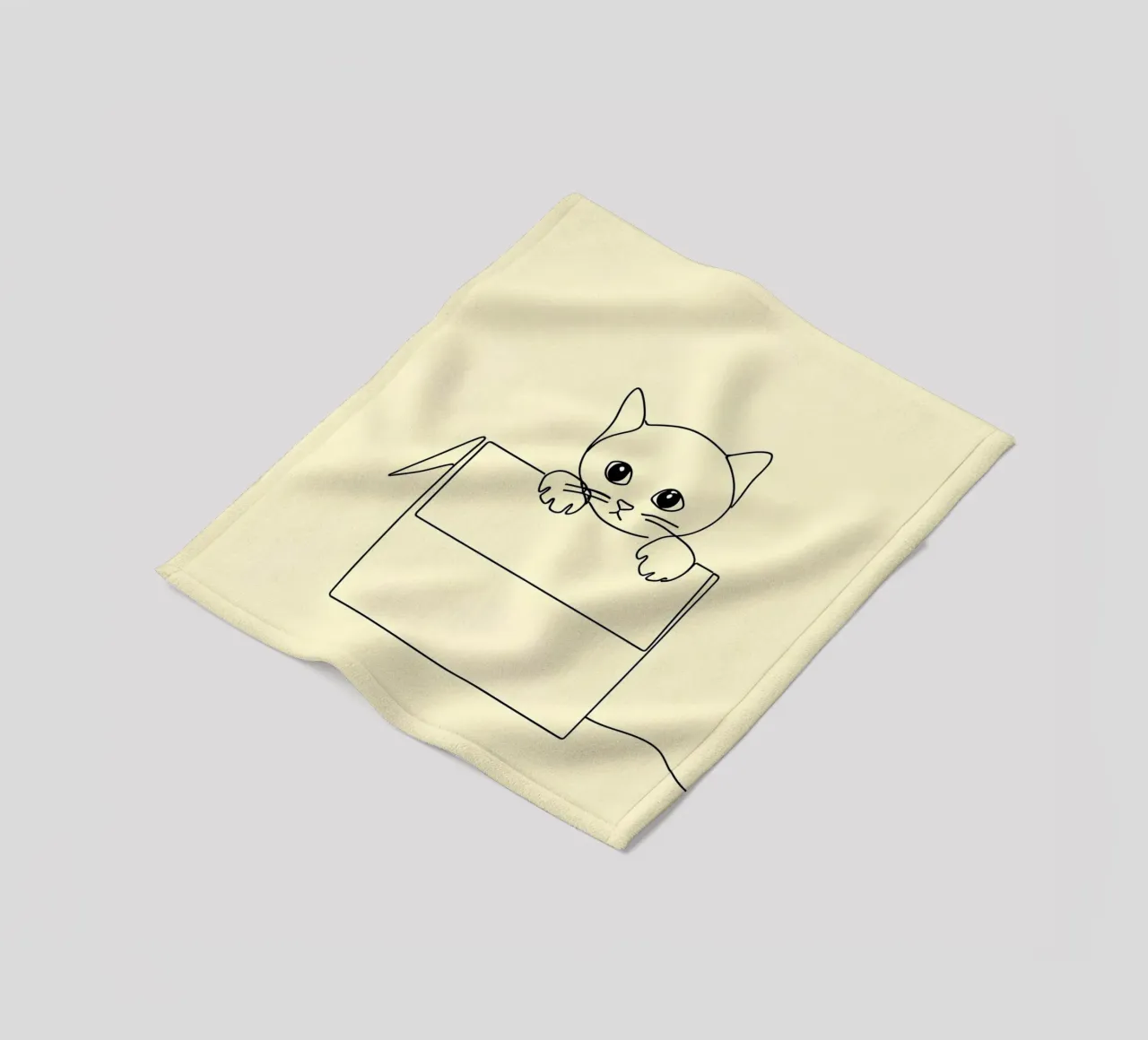 Minimalist Line Drawing of a Cat in a Box | Modern Abstract fleece blanket by Viv Line Art