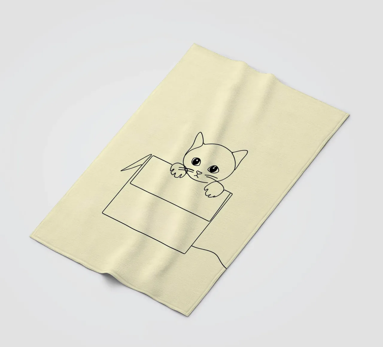 Minimalist Line Drawing of a Cat in a Box | Modern Abstract fleece blanket by Viv Line Art
