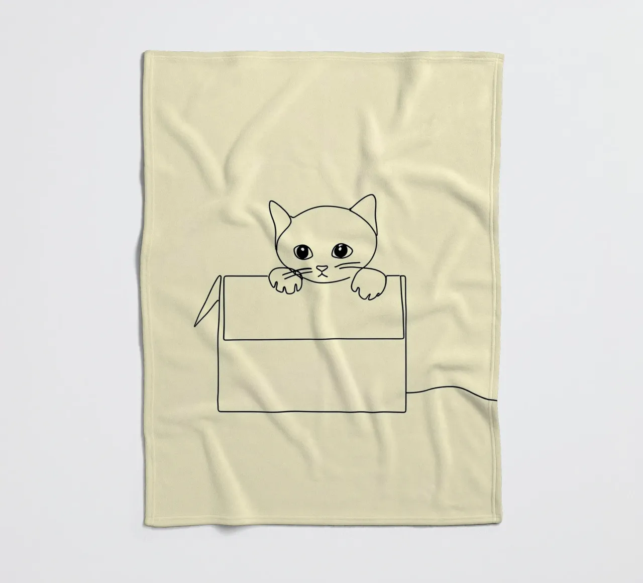 Minimalist Line Drawing of a Cat in a Box | Modern Abstract fleece blanket by Viv Line Art