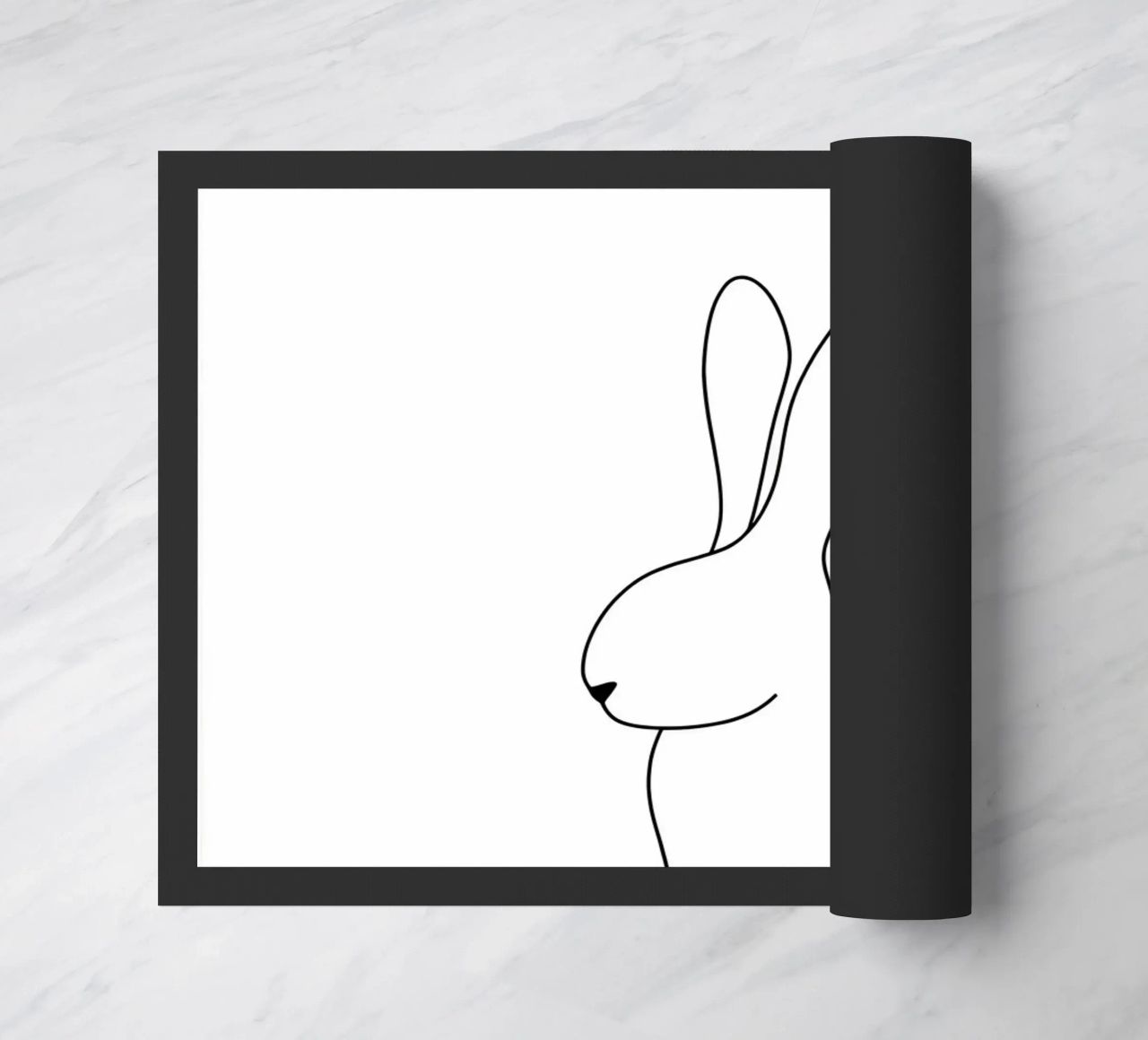 Disegno lineare minimalista di un coniglio seduto | Astratto moderno zerbino da Viv Line Art