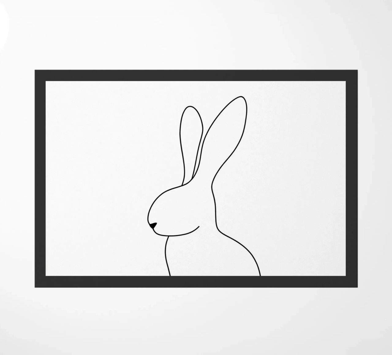 Disegno lineare minimalista di un coniglio seduto | Astratto moderno zerbino da Viv Line Art
