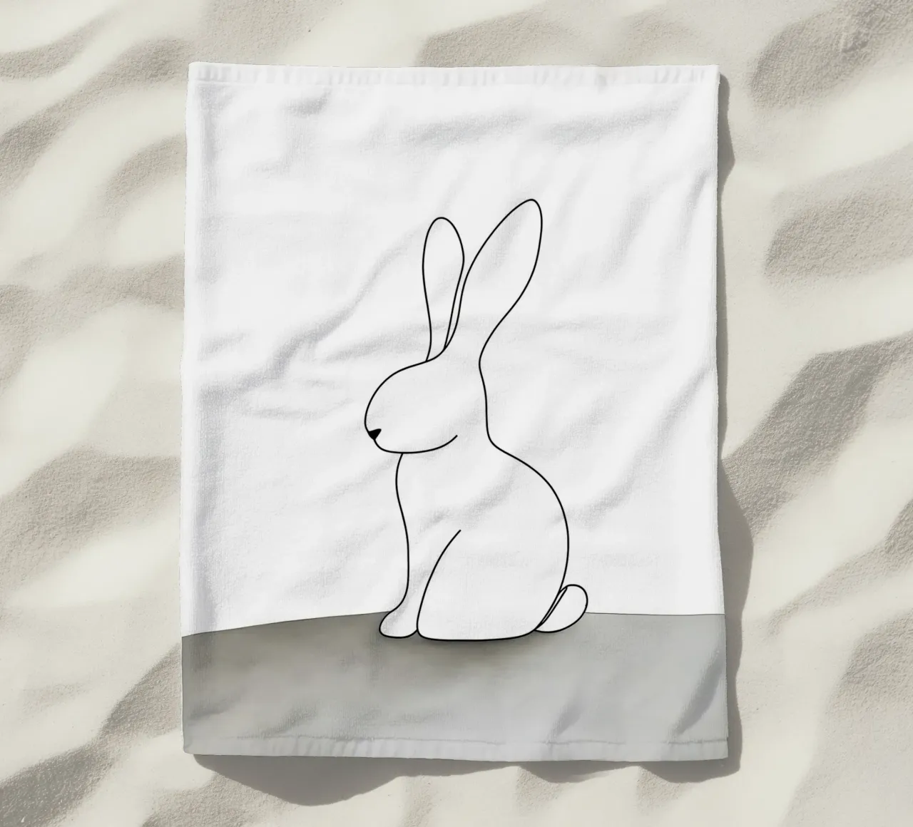 Minimalist Line Drawing of a Rabbit Sitting | Modern Abstrac beach towel by Viv Line Art