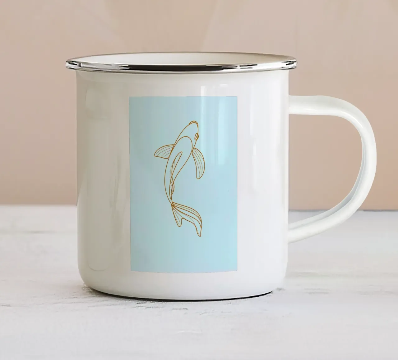 Dessin minimaliste d'un poisson Koi | Modern Abstract Art mug en émail de Viv Line Art