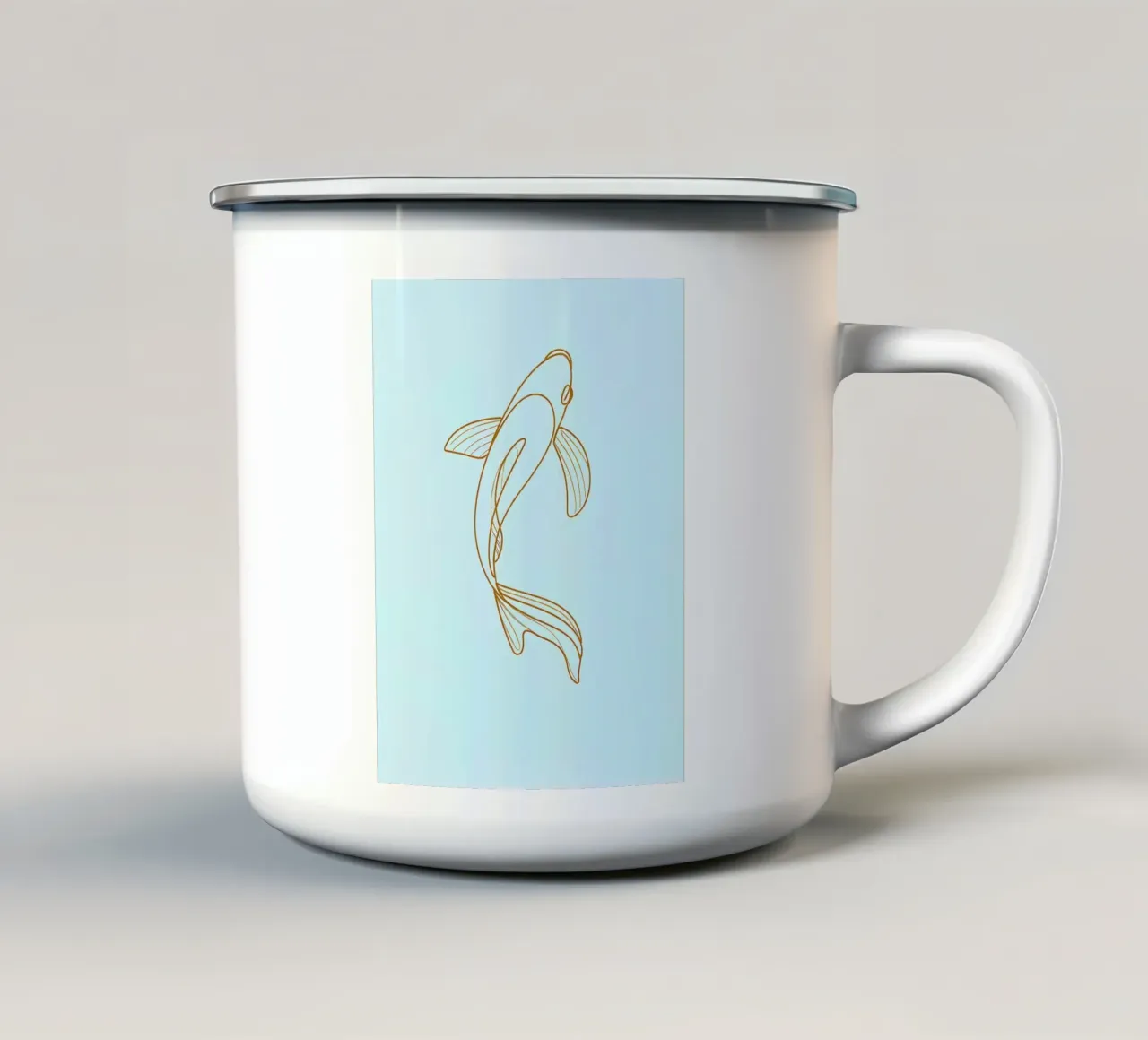 Dessin minimaliste d'un poisson Koi | Modern Abstract Art mug en émail de Viv Line Art