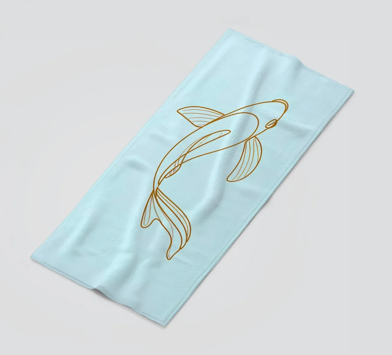 Dessin minimaliste d'un poisson Koi | Modern Abstract Art serviette de plage de Viv Line Art