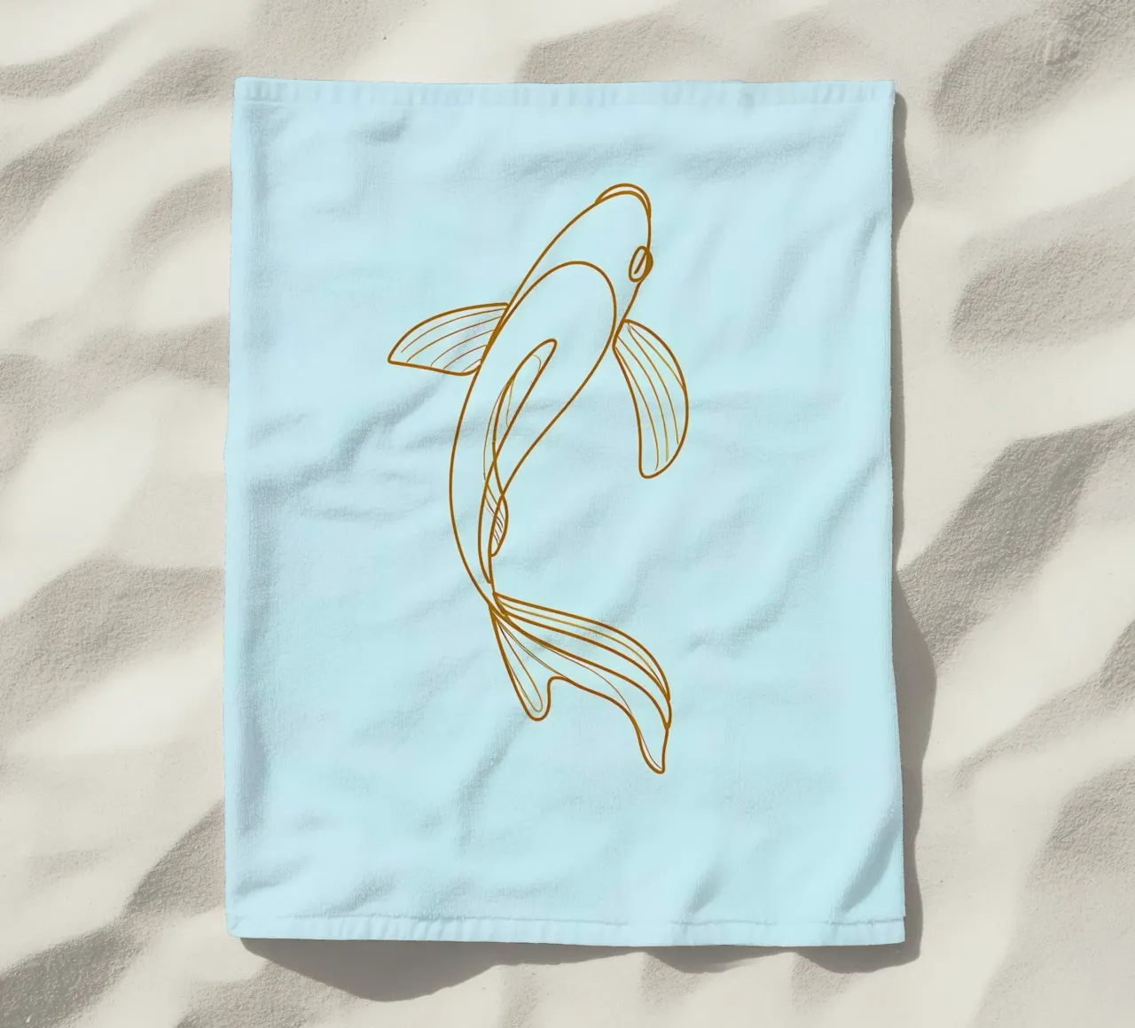 Dessin minimaliste d'un poisson Koi | Modern Abstract Art serviette de plage de Viv Line Art