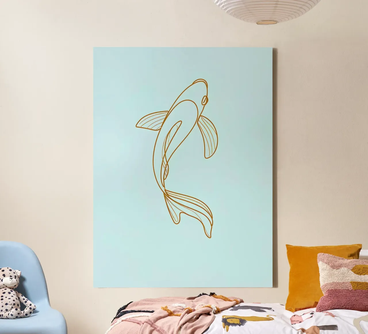 Minimalist Line Drawing of a Koi Fish | Modern Abstract Art canvas by Viv Line Art