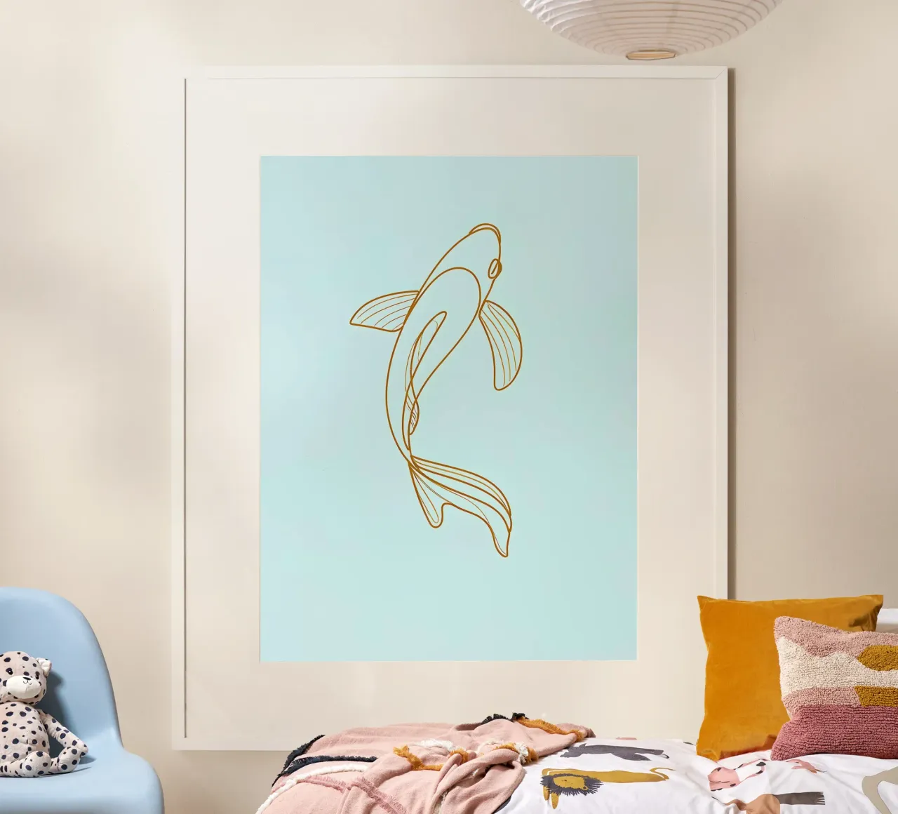 Dessin minimaliste d'un poisson Koi | Modern Abstract Art hahnemühle de Viv Line Art