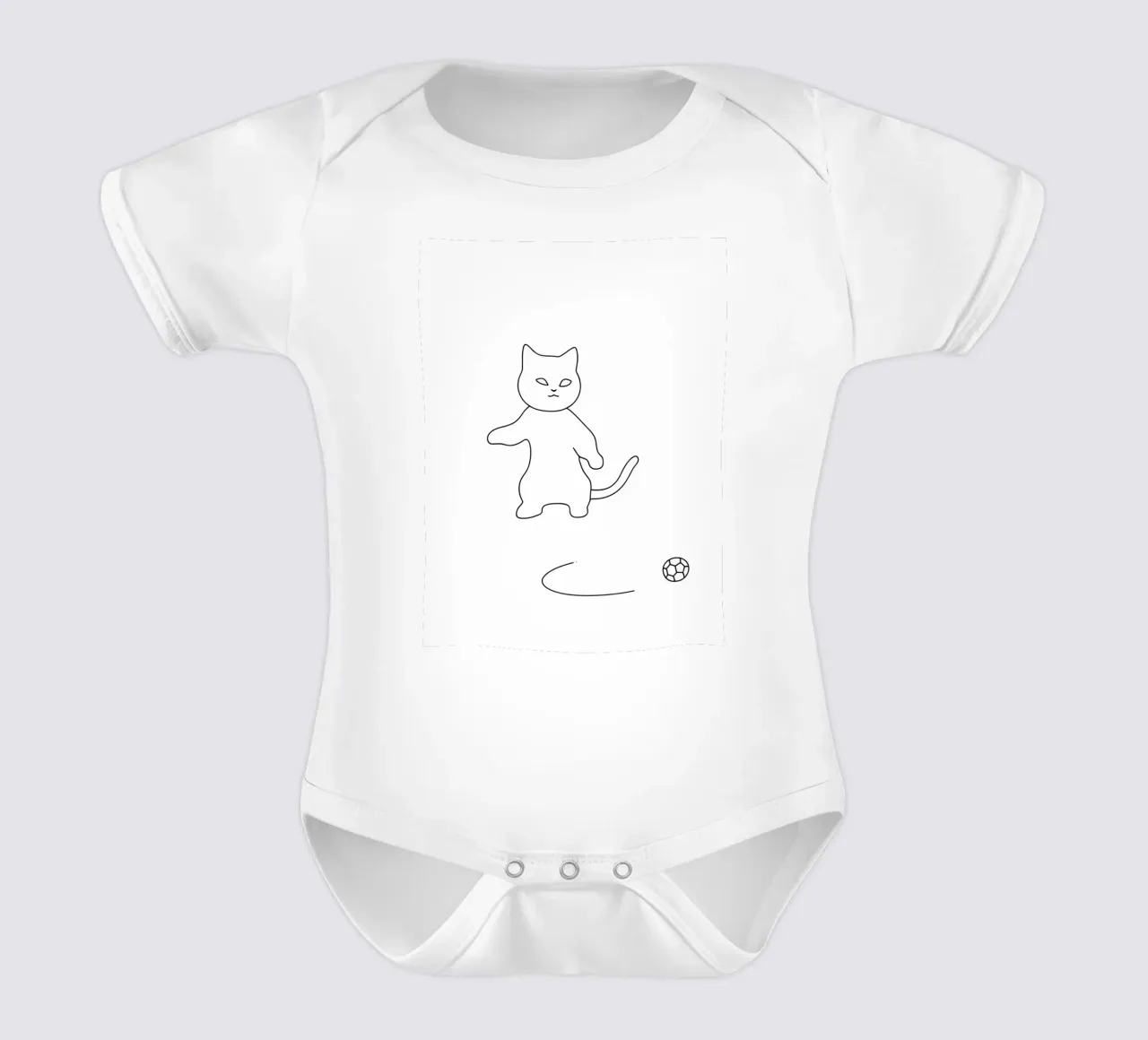 Minimalist Line Drawing of a Cat Playing Soccer | Modern Abs short-sleeve baby romper by Viv Line Art