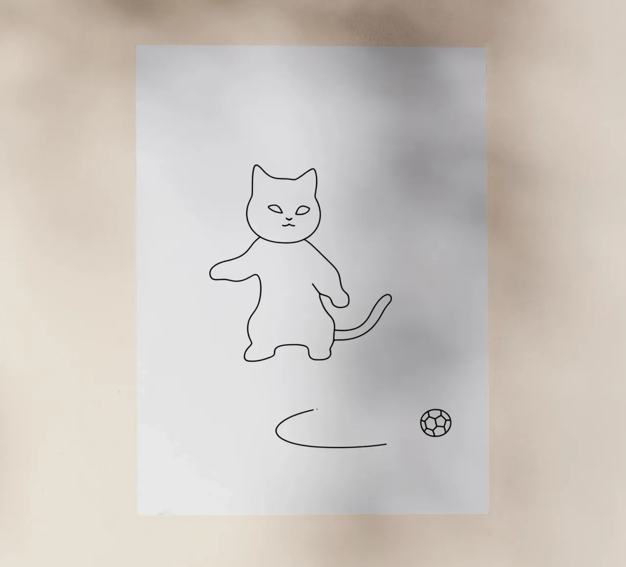 Minimalist Line Drawing of a Cat Playing Soccer | Modern Abs backlit film by Viv Line Art