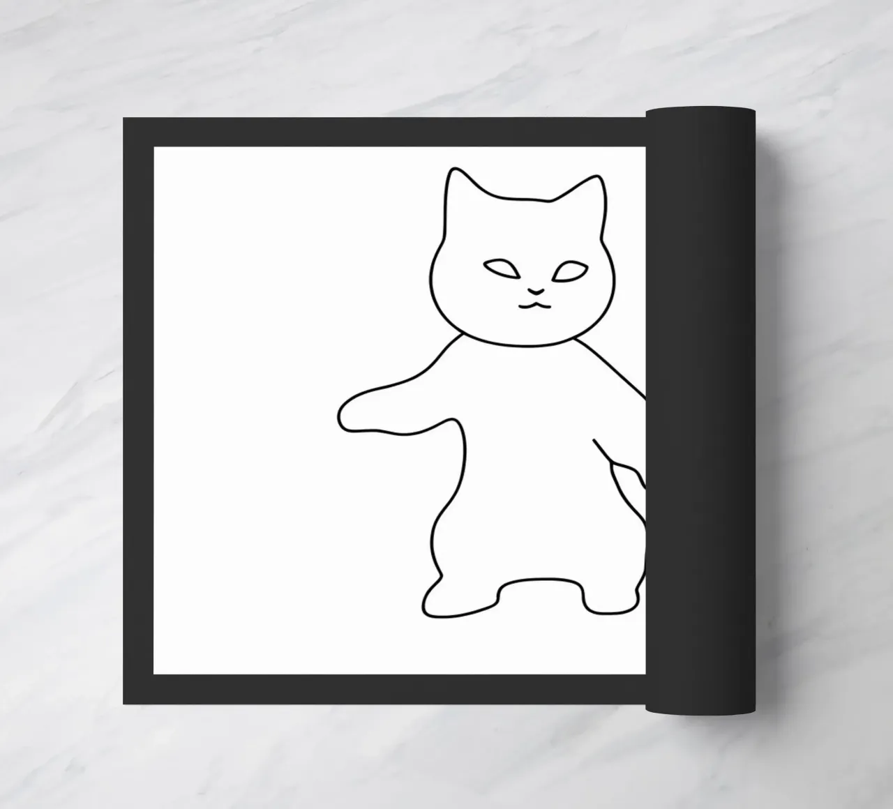 Disegno lineare minimalista di un gatto che gioca a calcio | Abs moderni zerbino da Viv Line Art