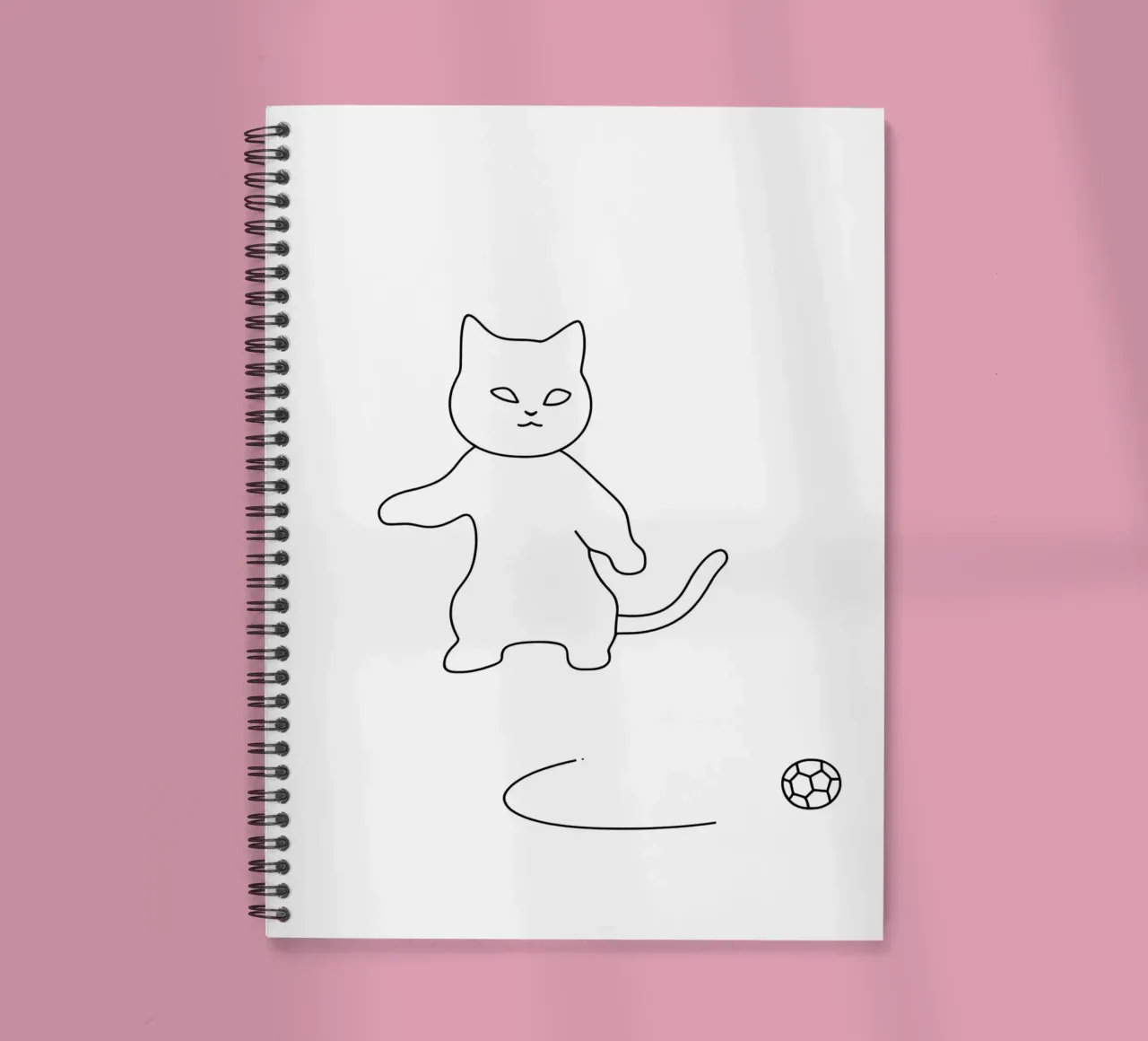 Minimalist Line Drawing of a Cat Playing Soccer | Modern Abs spiral notebook by Viv Line Art