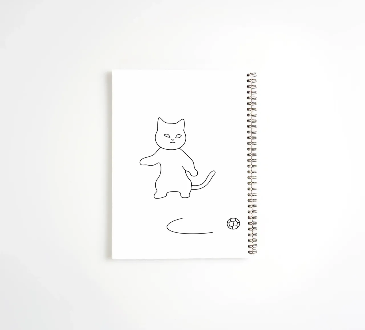 Minimalist Line Drawing of a Cat Playing Soccer | Modern Abs spiral notebook by Viv Line Art
