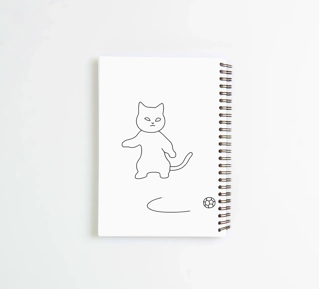 Minimalist Line Drawing of a Cat Playing Soccer | Modern Abs spiral notebook by Viv Line Art