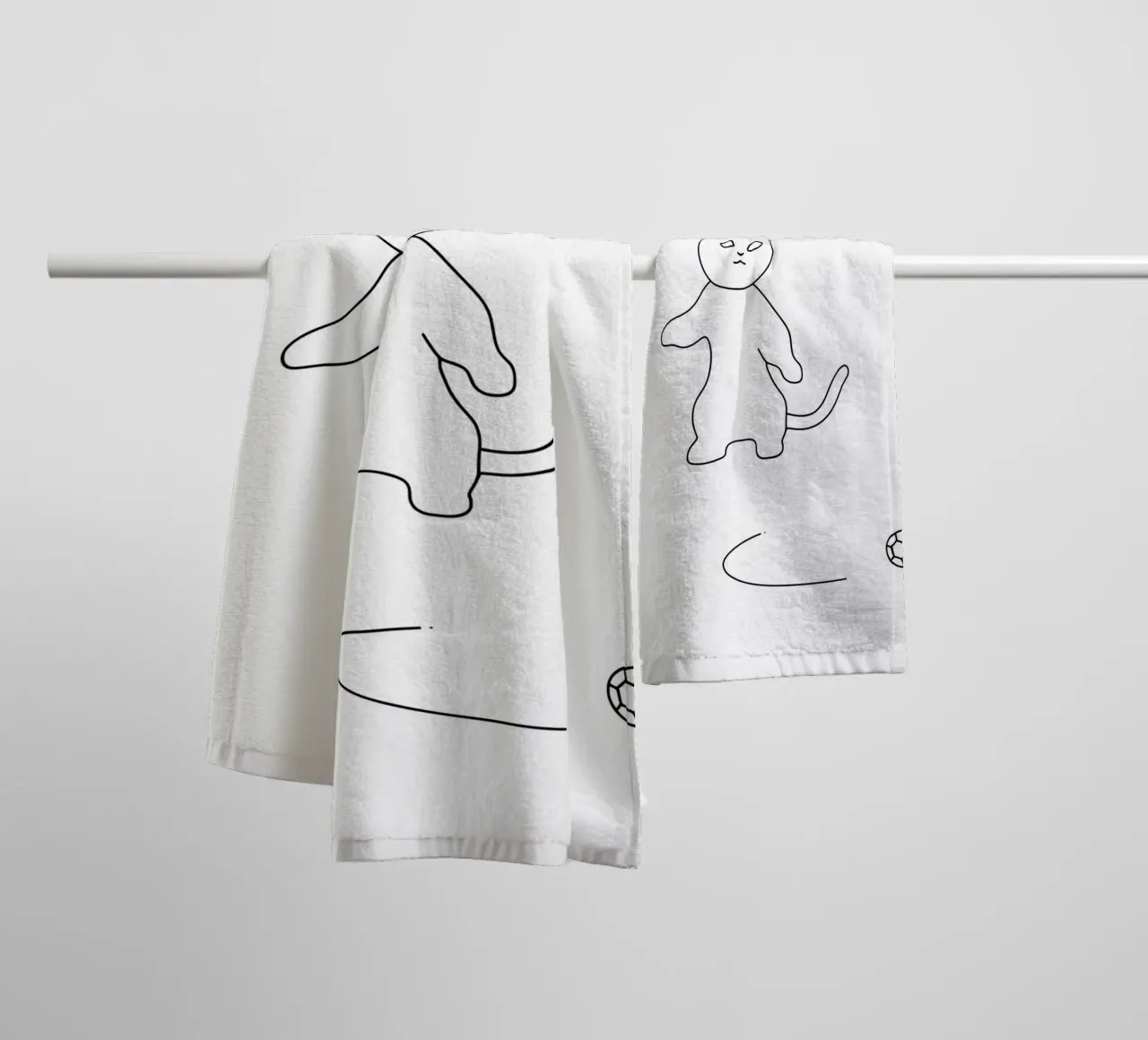 Minimalist Line Drawing of a Cat Playing Soccer | Modern Abs towel by Viv Line Art
