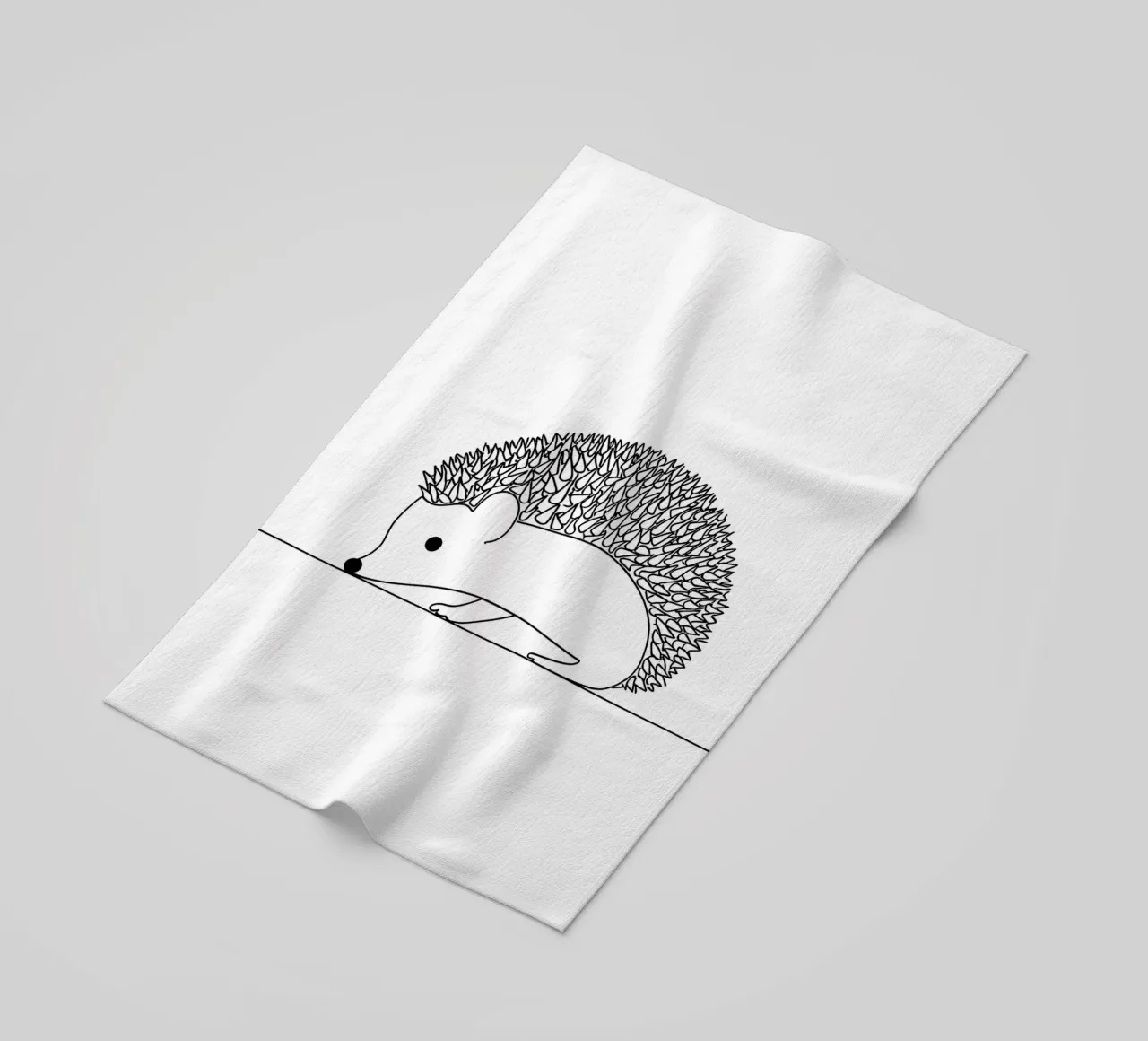 Minimalist Line Drawing of a Hedgehog | Modern Abstract Art beach towel by Viv Line Art