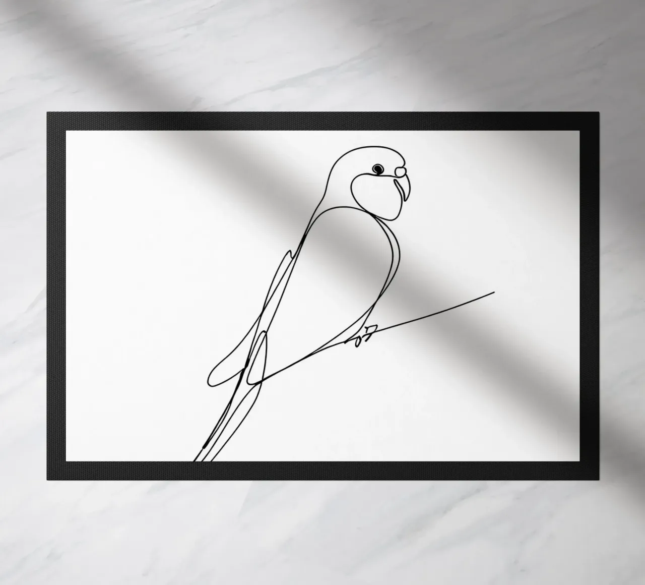 Disegno lineare minimalista di un pappagallo | Arte astratta moderna zerbino da Viv Line Art