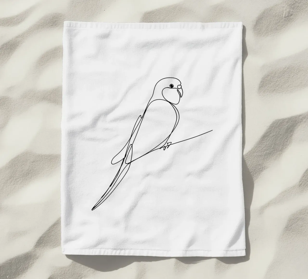 Minimalist Line Drawing of a Parrot | Modern Abstract Art beach towel by Viv Line Art