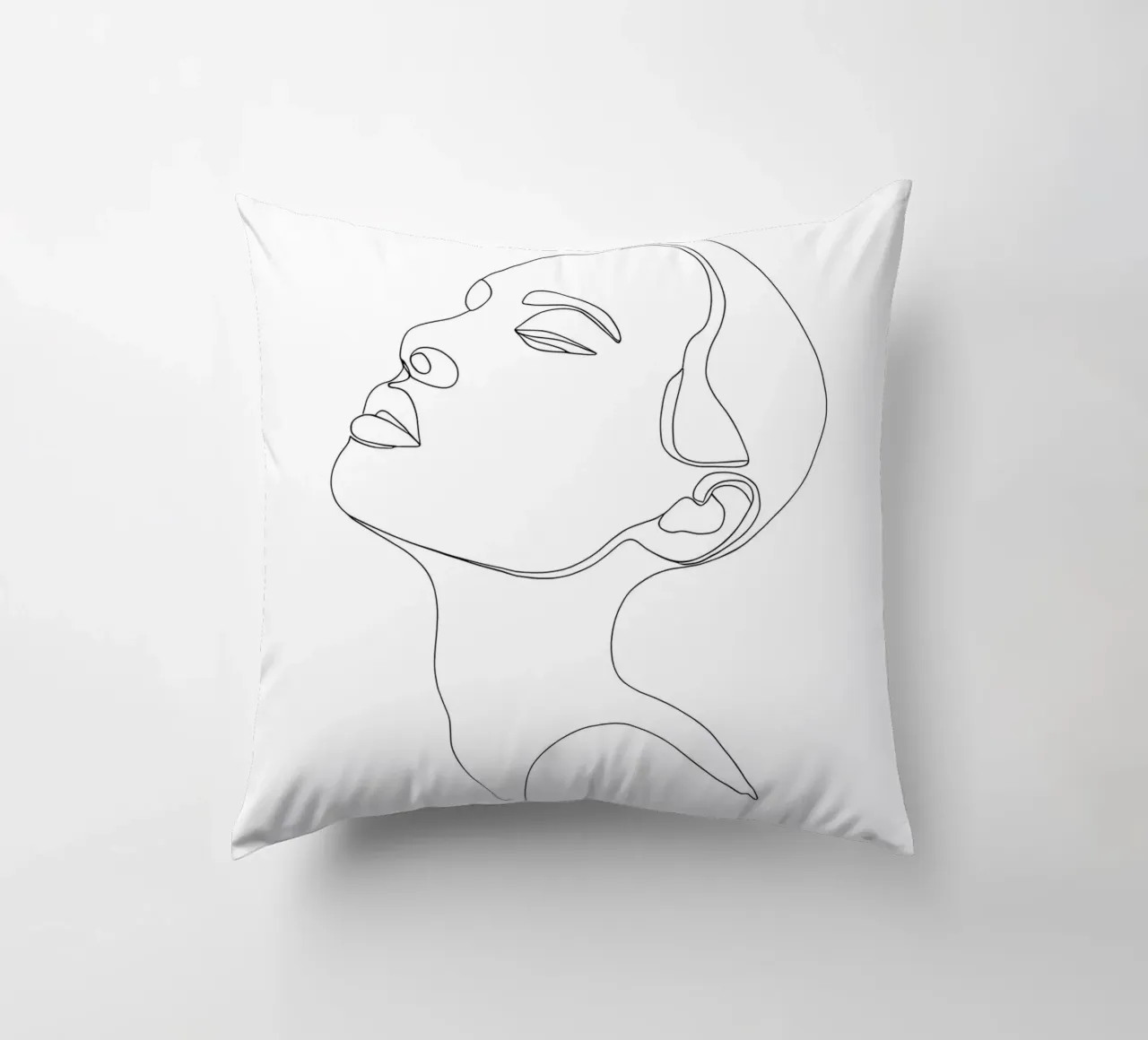 Minimalist Line Drawing of a Woman's Face | Modern Abstract decorative cushion by Viv Line Art