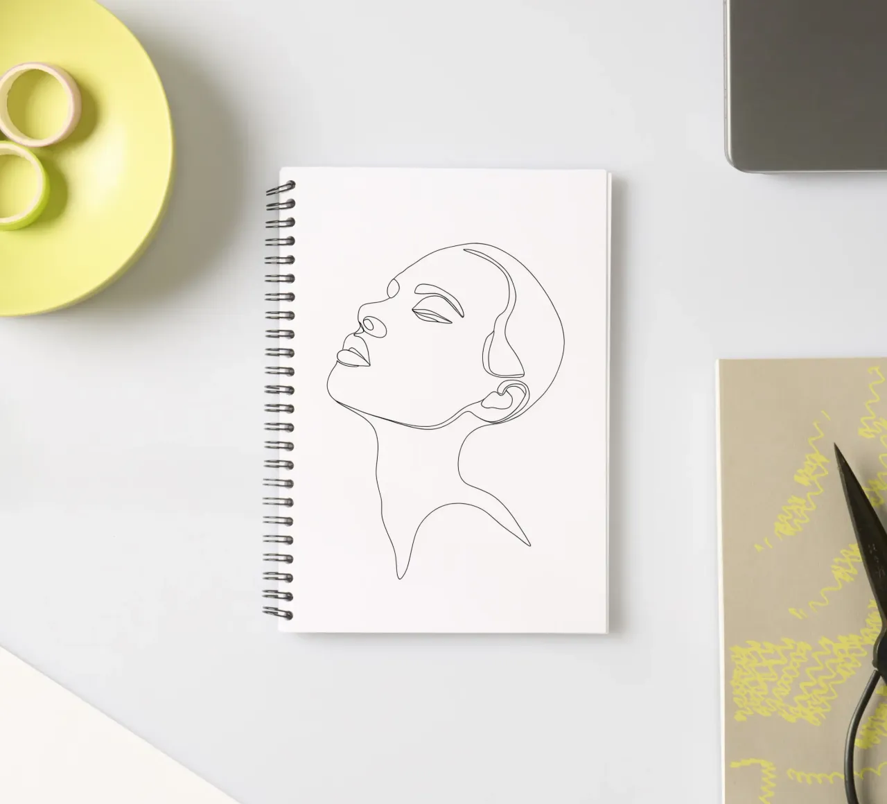 Minimalist Line Drawing of a Woman's Face | Modern Abstract spiral notebook by Viv Line Art