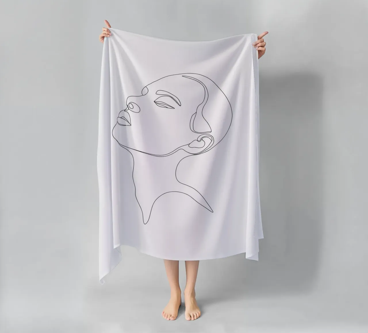 Minimalist Line Drawing of a Woman's Face | Modern Abstract beach towel by Viv Line Art