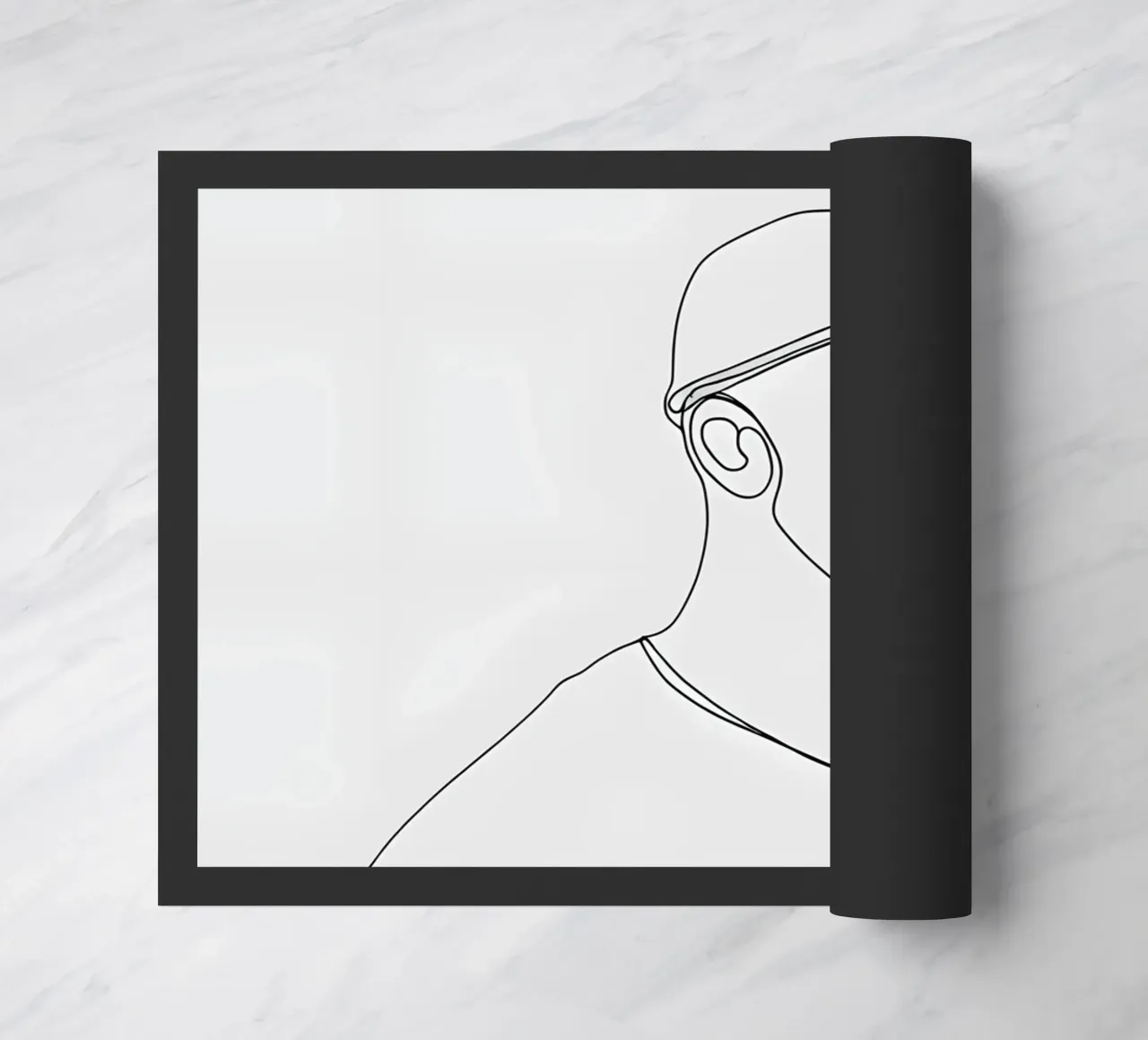 Minimalist Line Drawing of a Man in Beanie | Modern Abstract doormat by Viv Line Art