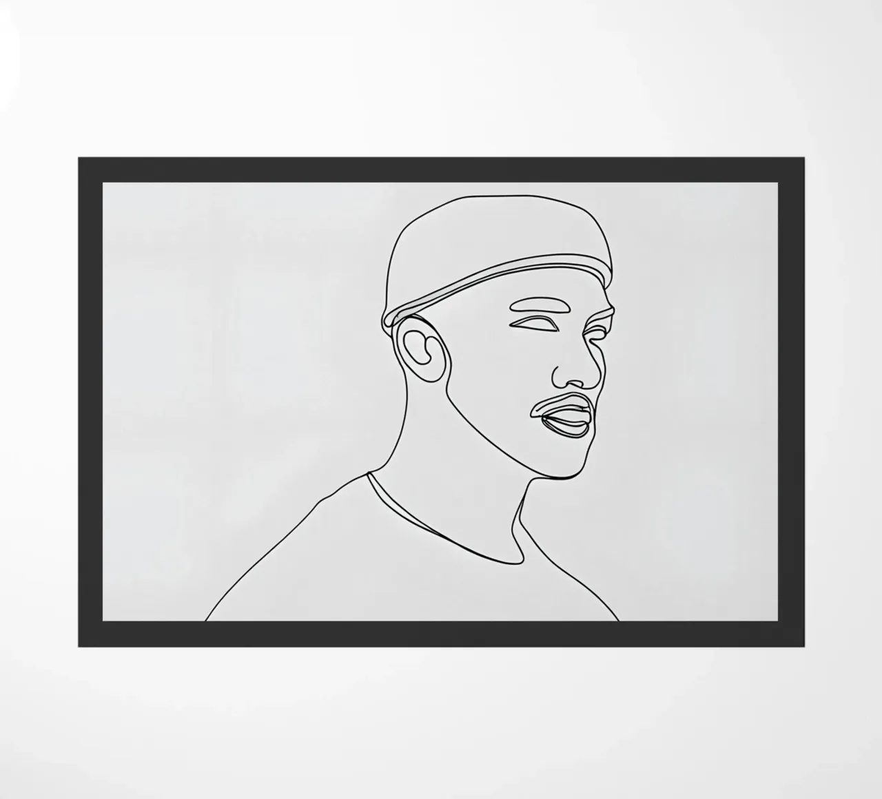 Minimalist Line Drawing of a Man in Beanie | Modern Abstract doormat by Viv Line Art