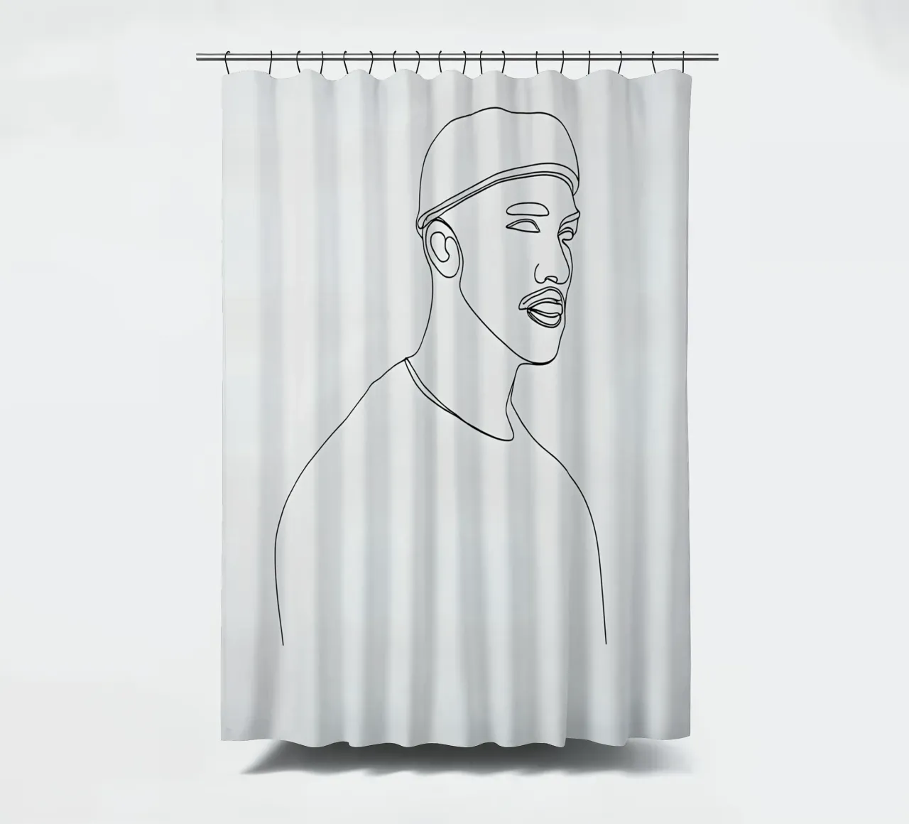 Minimalist Line Drawing of a Man in Beanie | Modern Abstract shower curtain by Viv Line Art