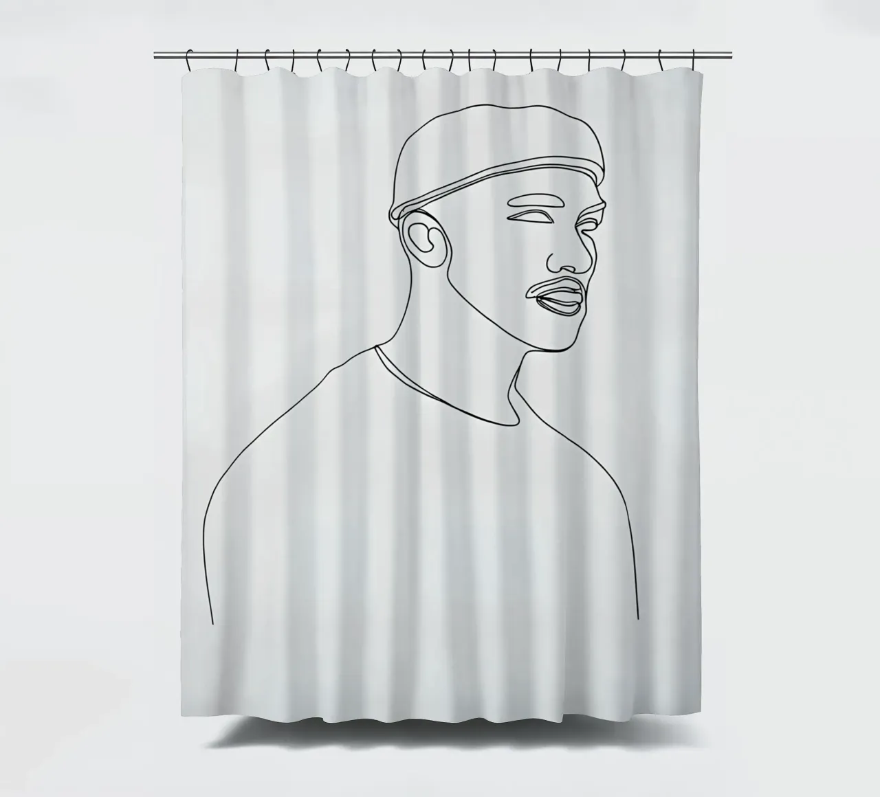 Minimalist Line Drawing of a Man in Beanie | Modern Abstract shower curtain by Viv Line Art