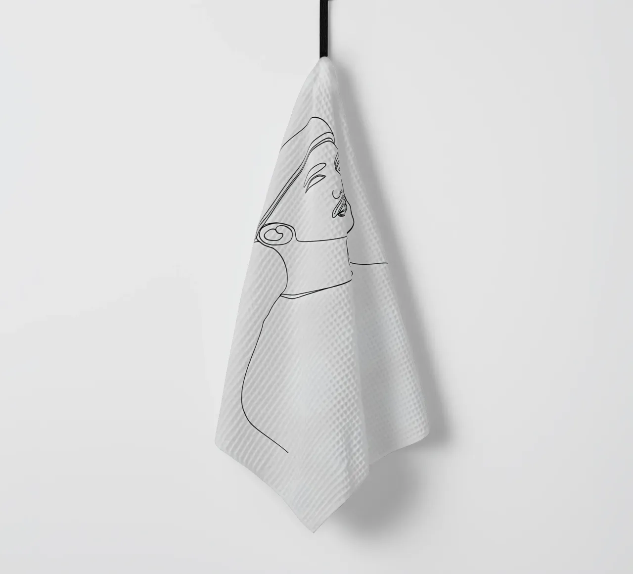 Minimalist Line Drawing of a Man in Beanie | Modern Abstract tea towel by Viv Line Art