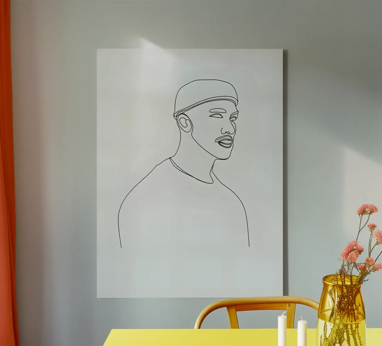 Minimalist Line Drawing of a Man in Beanie | Modern Abstract canvas by Viv Line Art