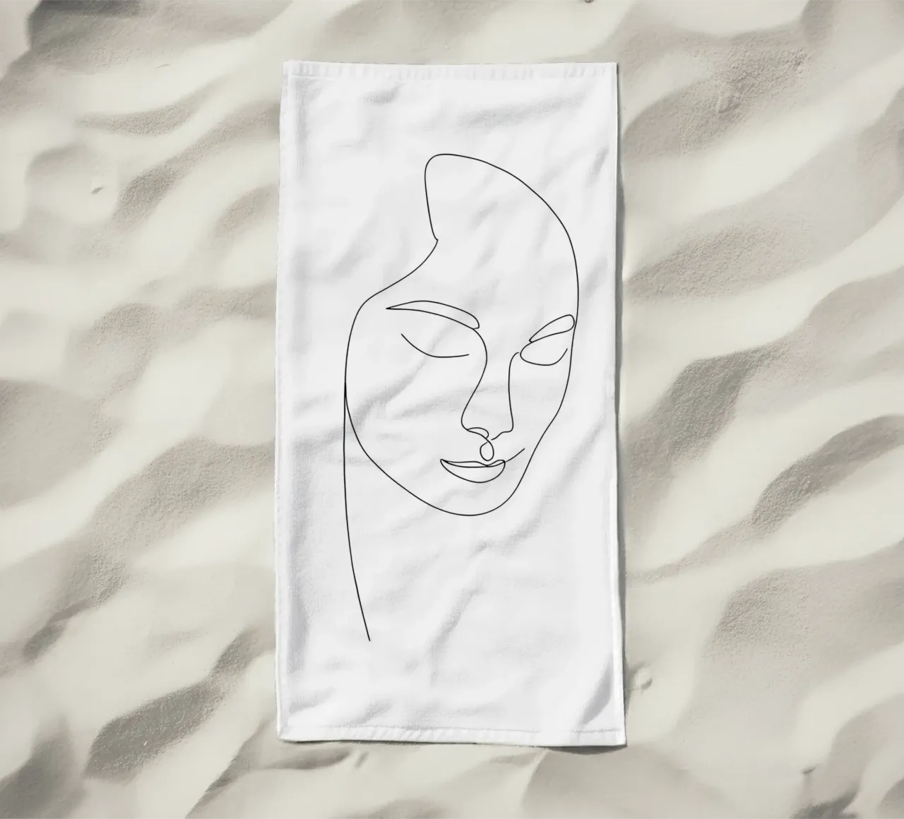 Minimalist Line Drawing of a Woman's Face | Modern Abstract beach towel by Viv Line Art