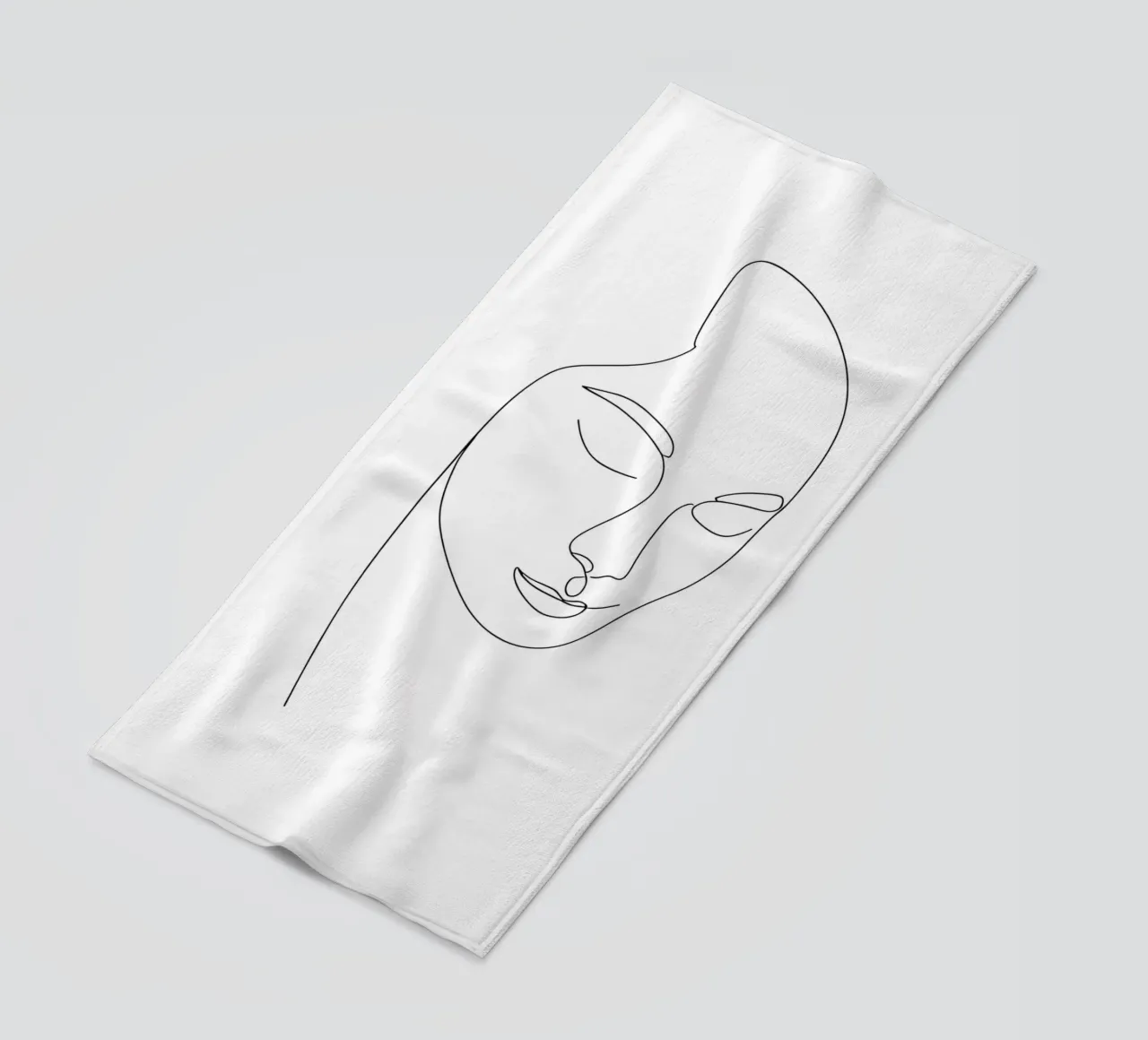 Minimalist Line Drawing of a Woman's Face | Modern Abstract beach towel by Viv Line Art