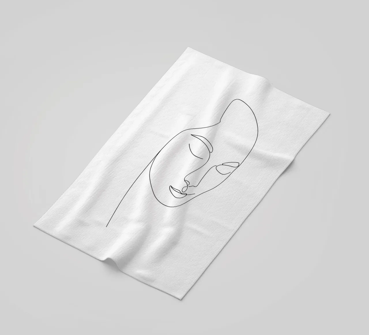 Minimalist Line Drawing of a Woman's Face | Modern Abstract beach towel by Viv Line Art