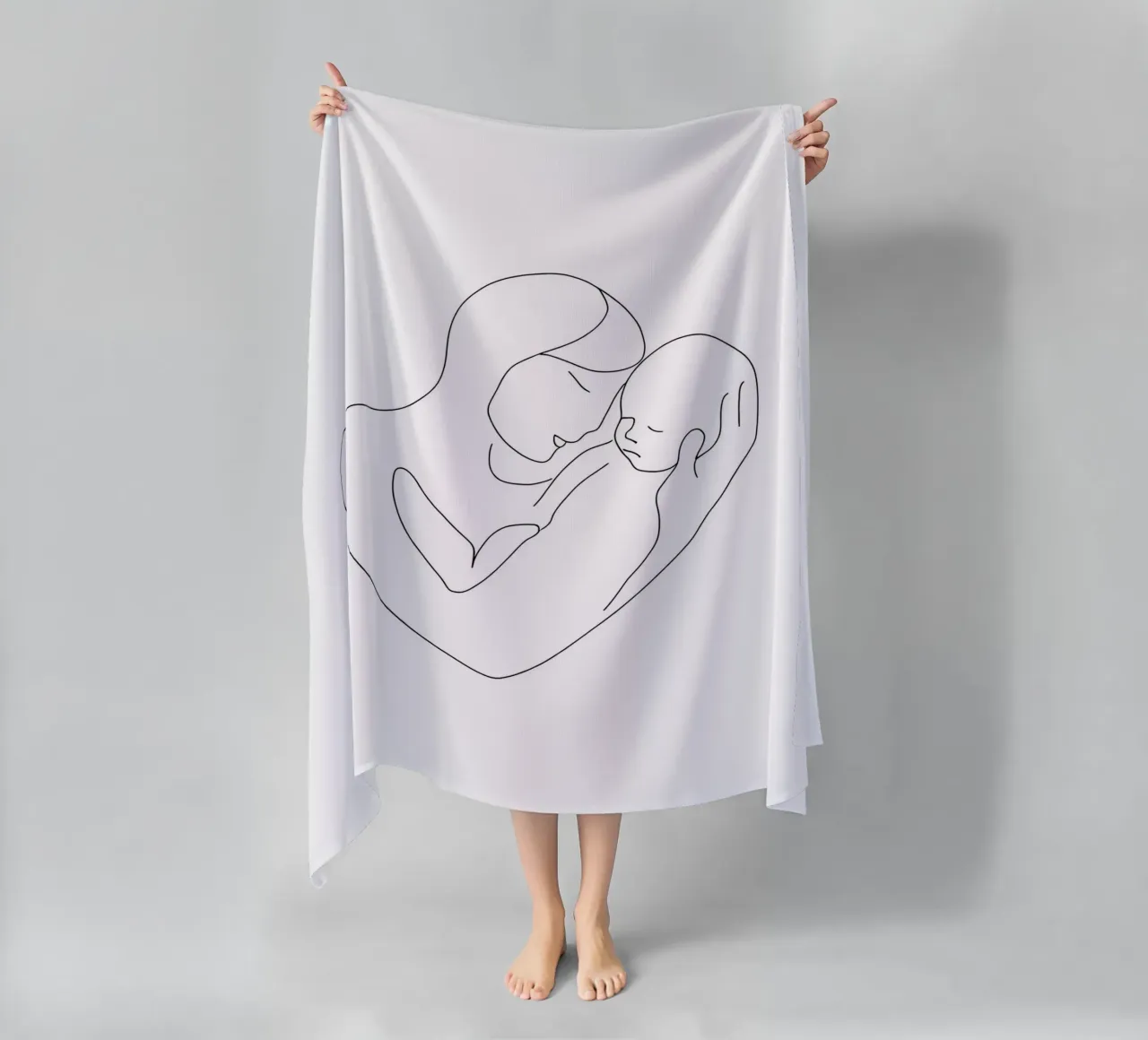 Minimalist Line Drawing of a Woman's Face | Modern Abstract beach towel by Viv Line Art