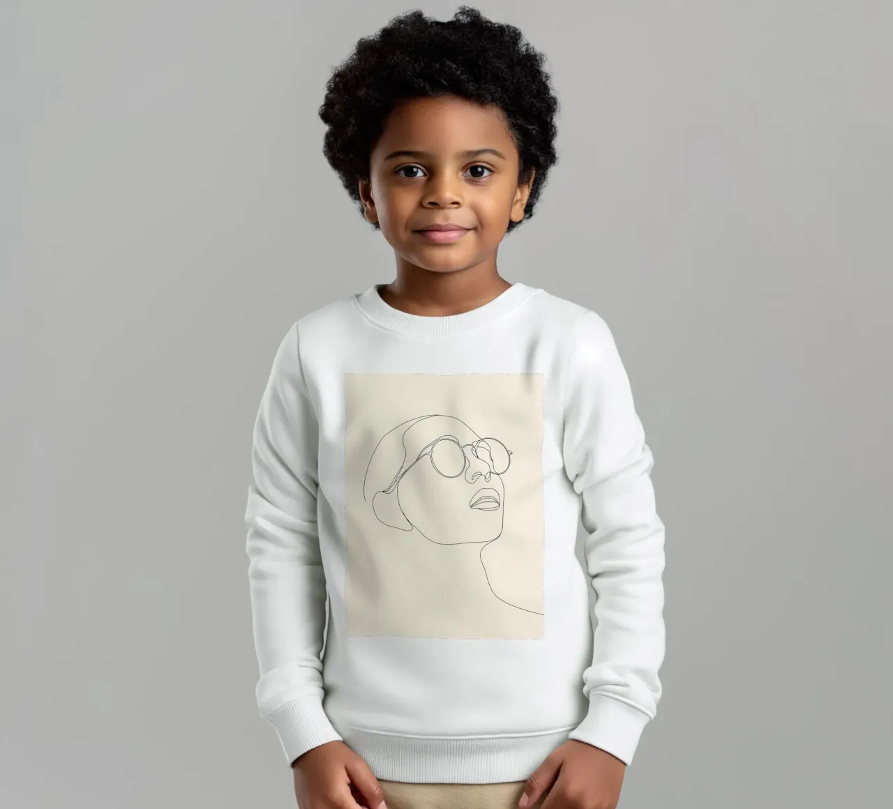 Disegno lineare minimalista di una donna con gli occhiali | Abs moderno felpa bambino da Viv Line Art