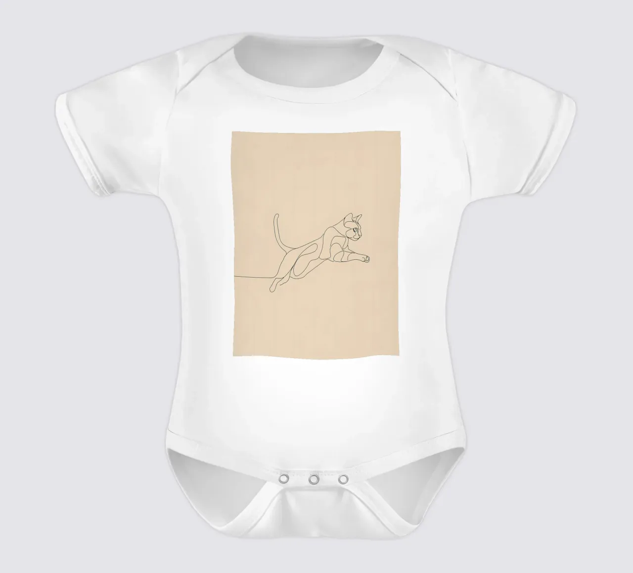 Minimalist Line Drawing of a Cat in Flight | Modern Abstract short-sleeve baby romper by Viv Line Art