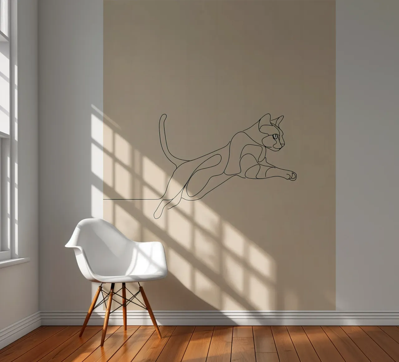 Minimalist Line Drawing of a Cat in Flight | Modern Abstract photo wallpaper by Viv Line Art