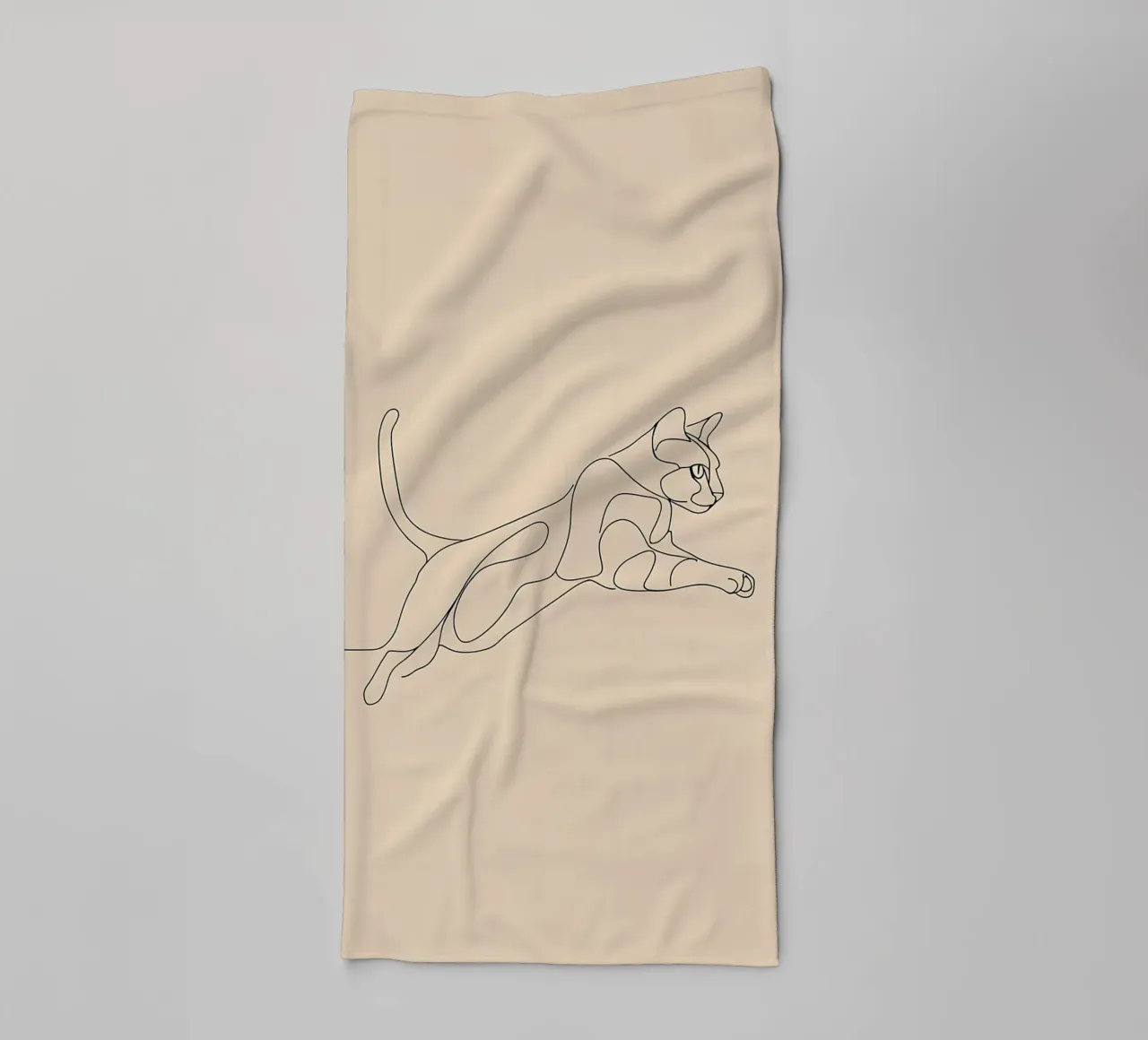 Minimalist Line Drawing of a Cat in Flight | Modern Abstract towel by Viv Line Art