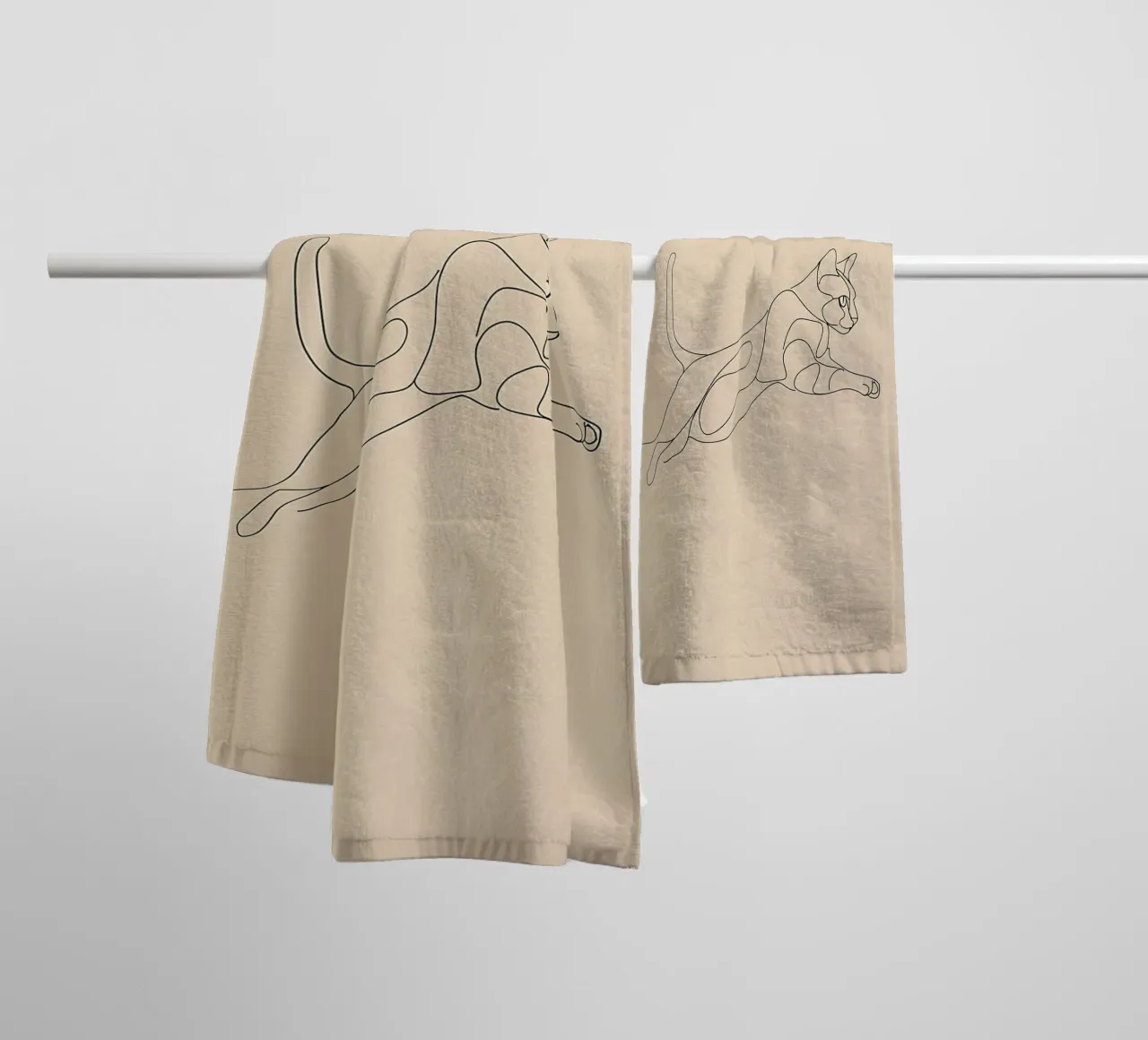 Minimalist Line Drawing of a Cat in Flight | Modern Abstract towel by Viv Line Art