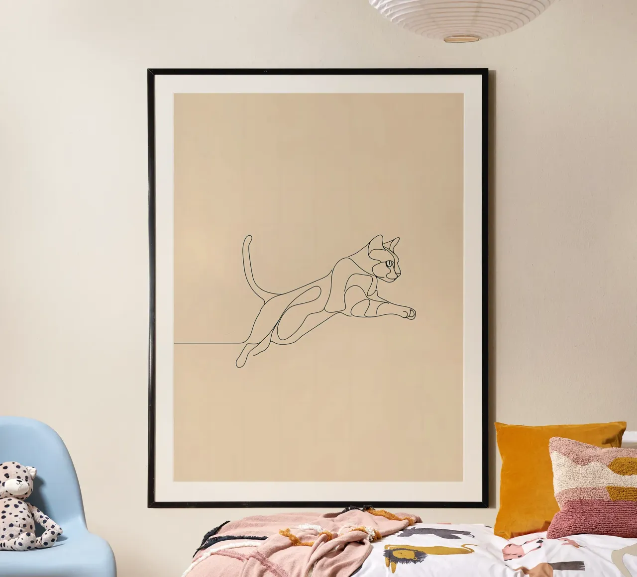 Minimalist Line Drawing of a Cat in Flight | Modern Abstract hahnemühle by Viv Line Art
